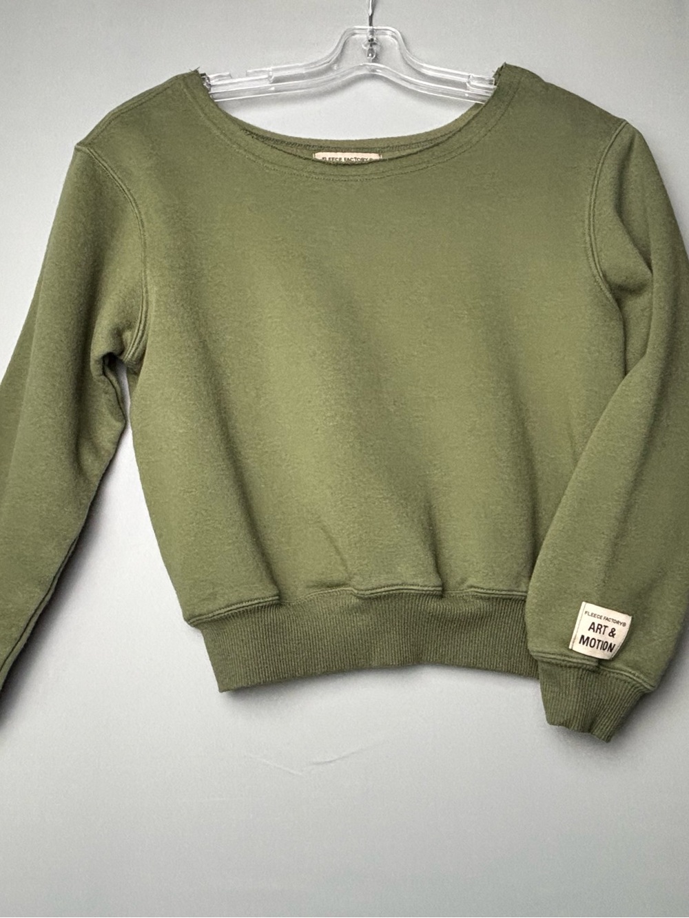 Art & Motion Olive Green Cropped Fleece Sweatshirt XS Cozy Athleisure Pullover